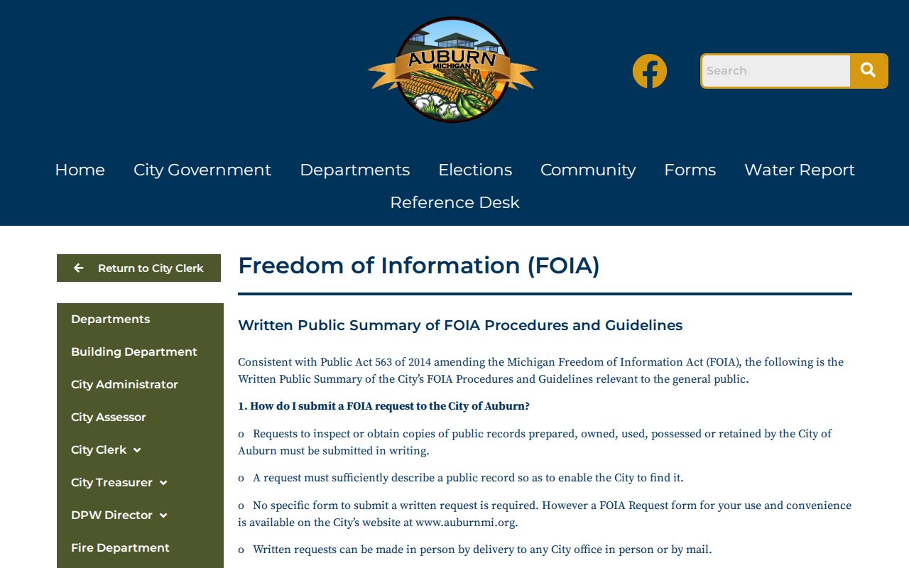 Auburn criminal records FOIA information in Bay County