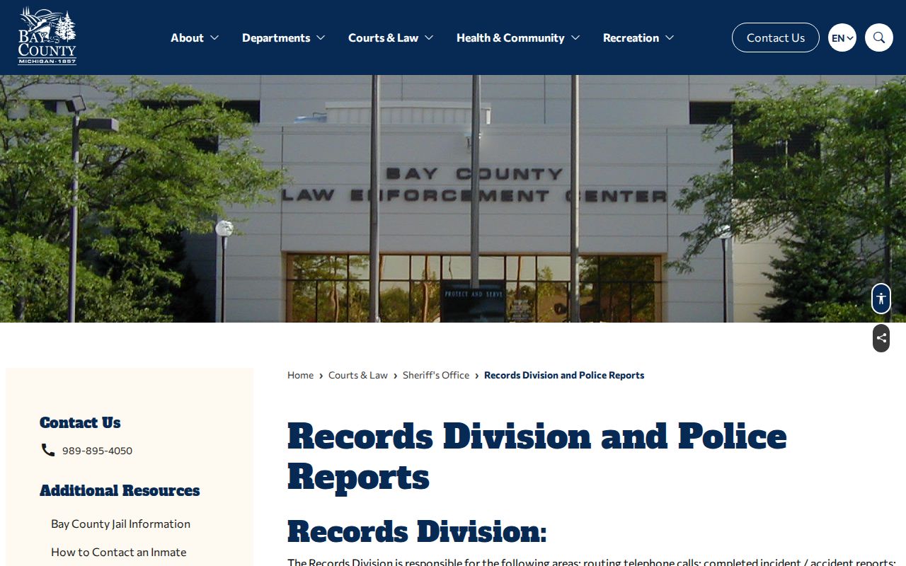 Bay County arrest history Sheriff Records Division