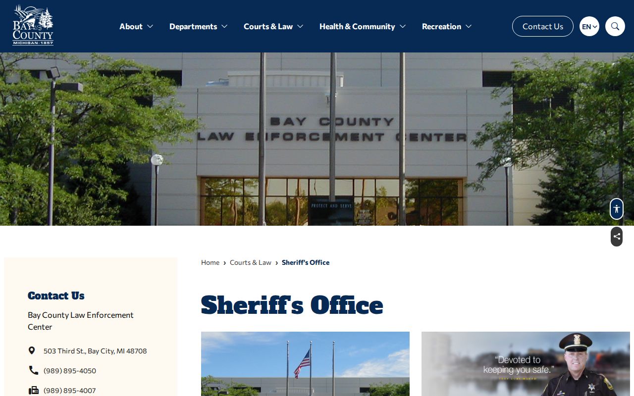 Bay County Sheriff official page for criminal history record contacts