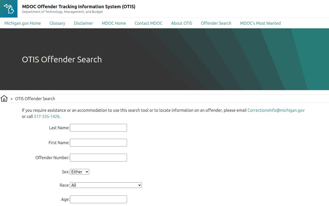Michigan OTIS offender search used for Bay County state custody records