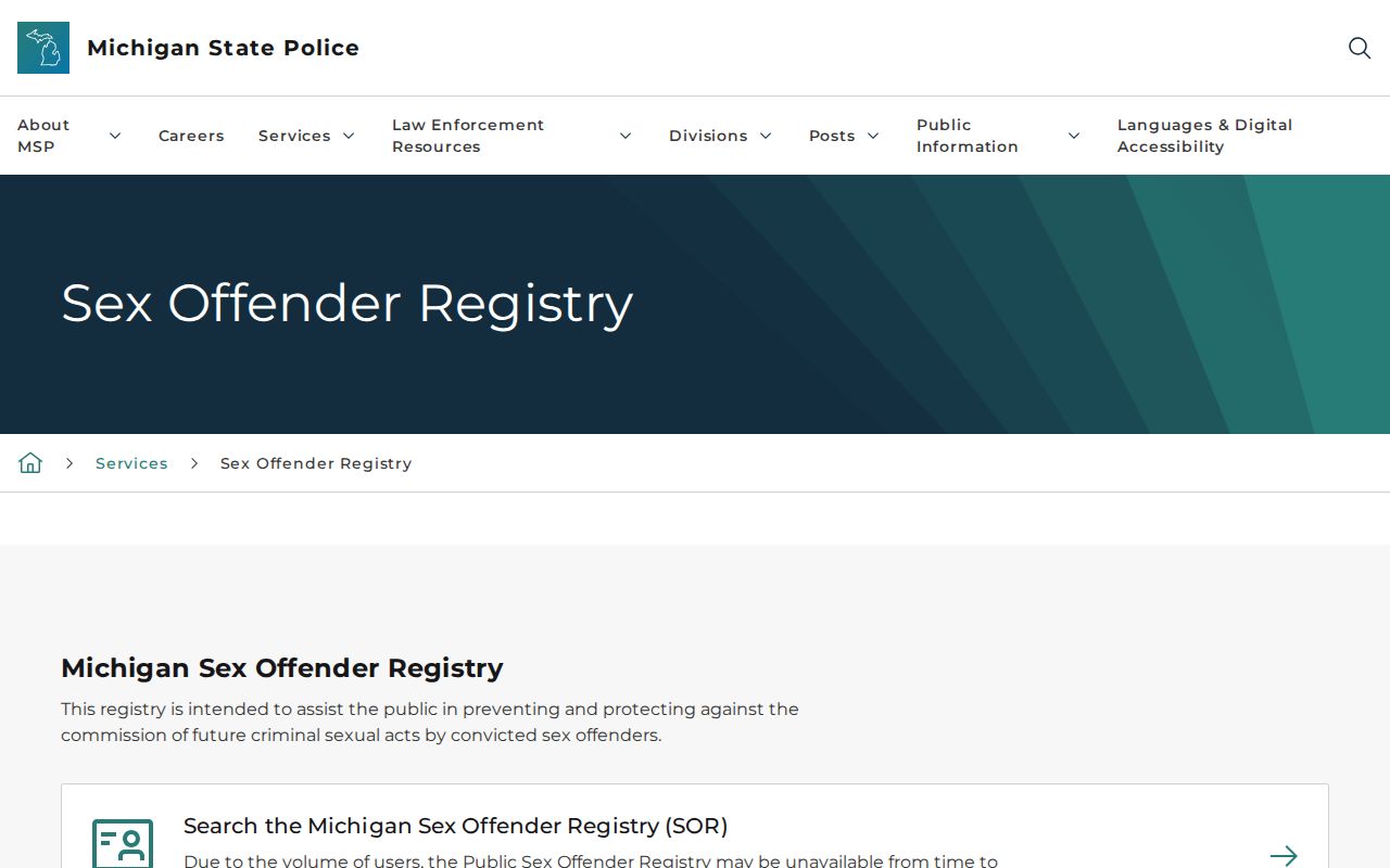 Bay County sex offender check and Michigan State Police registry information