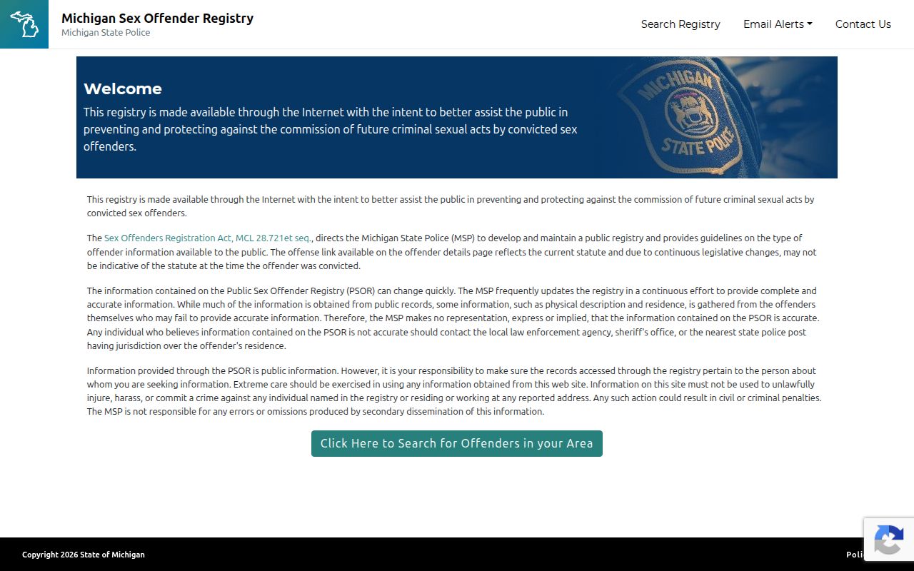 Bay County sex offender check on Michigan Public Sex Offender Registry